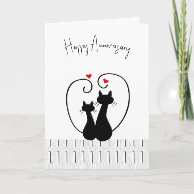Anniversary Cats With Hearts On Fence Card (Front)