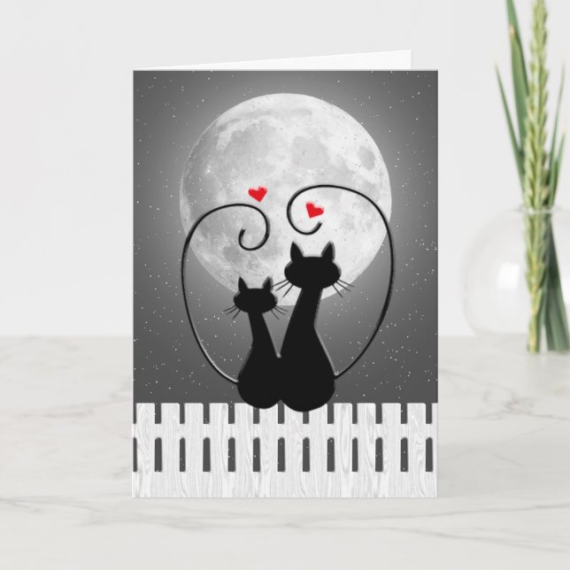 Anniversary Cats With Hearts On Fence Card (Front)