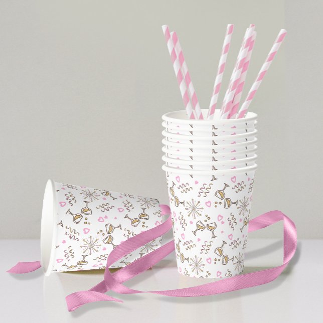 Anniversary Celebration Patterns Pink/Gold ID723 Paper Cups (Creator Uploaded)