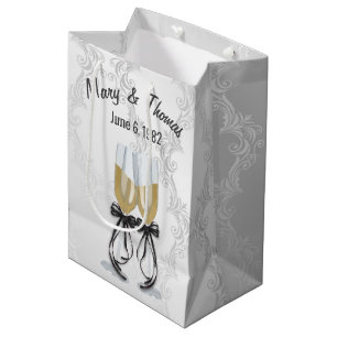 Anniversary Champagne Toast On Damask Medium Gift Bag