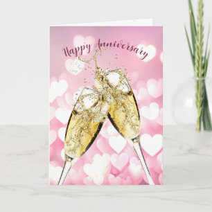 Anniversary Champagne Toast On Hearts Card