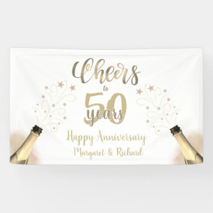 Anniversary Cheers to Years Champagne Gold Banner