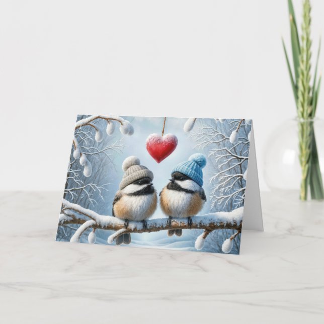 Anniversary Chickadees With Red Heart Card (Front)