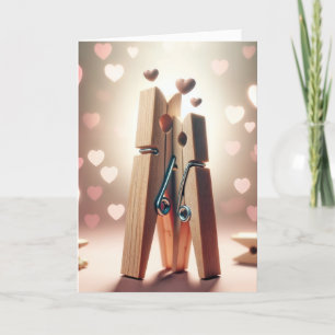 Anniversary Clothespin Couple Holiday Card