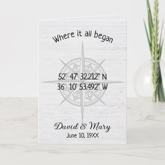 Anniversary Compass GPS Coordinates  Card (Front)