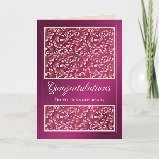 Anniversary Congratulations Damask Plum PInk Card (Front)