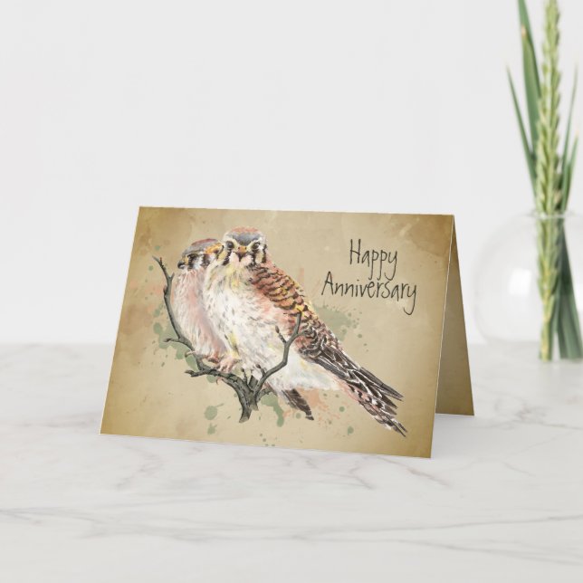 Anniversary Couple Kestrel Falcon Wildlife Bird  Card (Front)