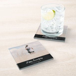 Anniversary custom photo modern stylish wedding glass coaster