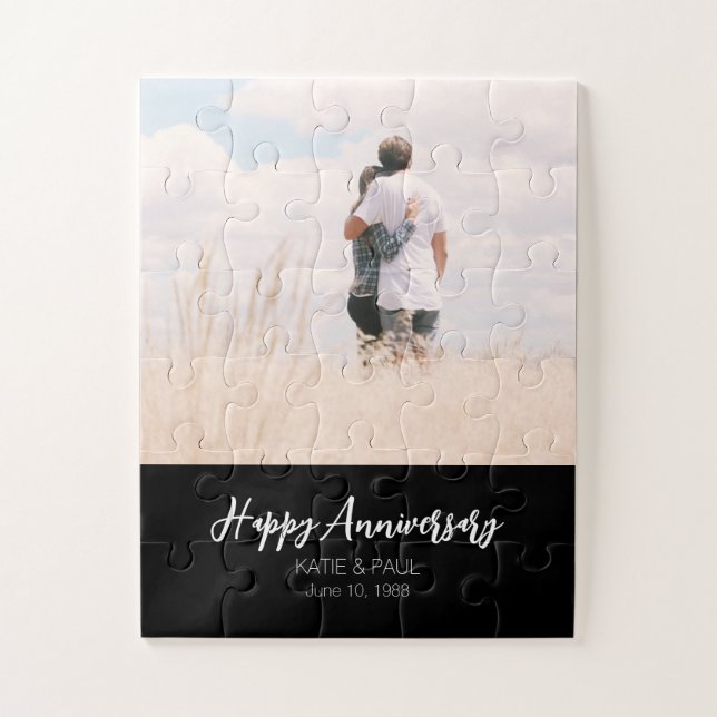 Anniversary custom photo modern stylish wedding jigsaw puzzle (Vertical)
