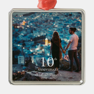 Anniversary custom photo wedding chic white font metal ornament