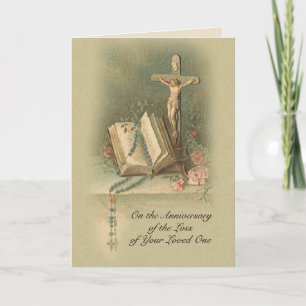 Anniversary Death Loss Loved One Crucifix Rosary Card