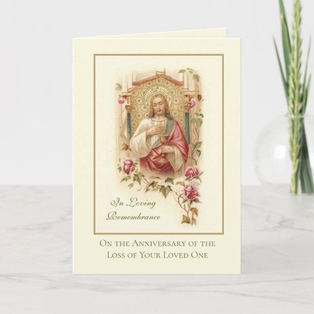 Anniversary Death Loved One Sacred Heart Jesus Card (Front)