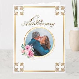 Anniversary DIY photo gold cross rose flower Card