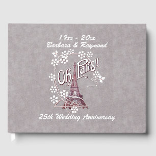 Anniversary Eiffel Tower Paris White Daisies Grey Guest Book