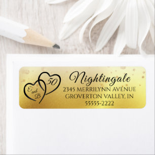 Anniversary Elegant Script Hearts Initial Gold Return Address Label