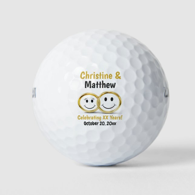 Anniversary Favour Cute Cartoon Wedding Ring Golf Balls (Front)