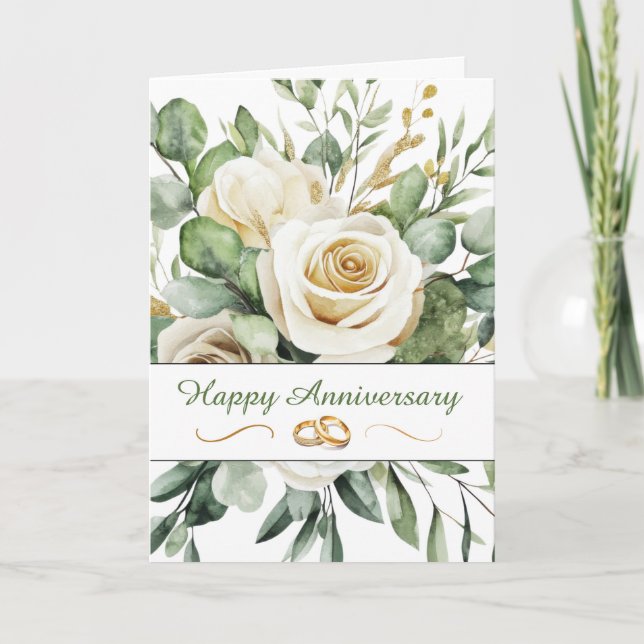 Anniversary for Couple Elegant White Roses Bouquet Card (Front)