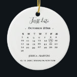 Anniversary Gift calendar First Date Christmas  Ceramic Ornament<br><div class="desc">Introducing the "Our First Date" Personalised Calendar Ornament – a heartfelt keepsake designed to celebrate the beautiful beginning of your love story. This elegant ornament features a miniature calendar,  with the significant date of your first encounter highlighted,  serving as a timeless reminder of the day your journey together began.</div>