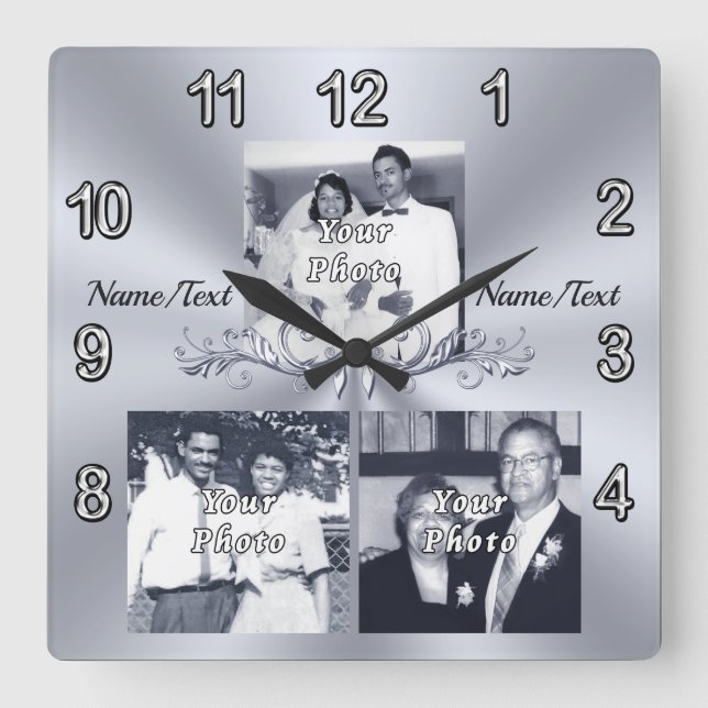 Anniversary Gifts with Pictures and Text or Delete Square Wall Clock (Front)