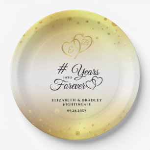 Anniversary Gold Hearts # YEARS INTO FOREVER Paper Plate