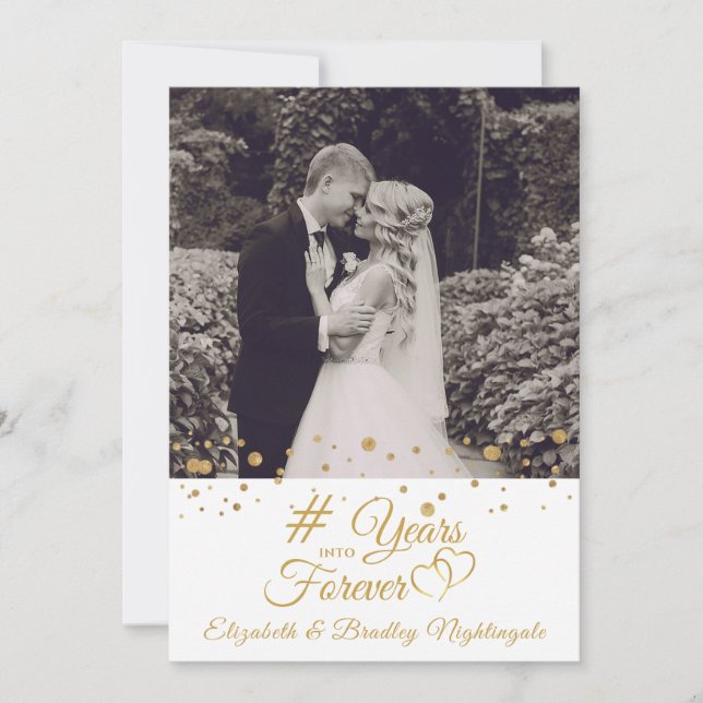Anniversary Gold Hearts YEARS INTO FOREVER Photo Invitation (Front)