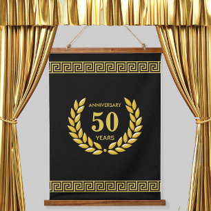 Anniversary, Golden Jubilee, Birthday on Black Hanging Tapestry