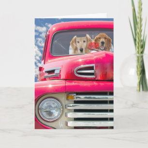 Anniversary Golden Retrievers In Retro Truck Card