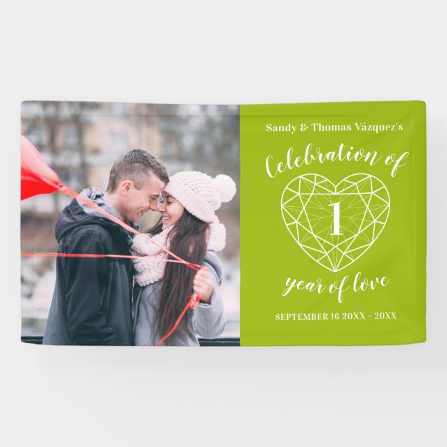 Anniversary green peridot heart personalised photo banner (Horizontal)