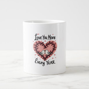 Anniversary Heart Birds Love You More Romantic  Large Coffee Mug