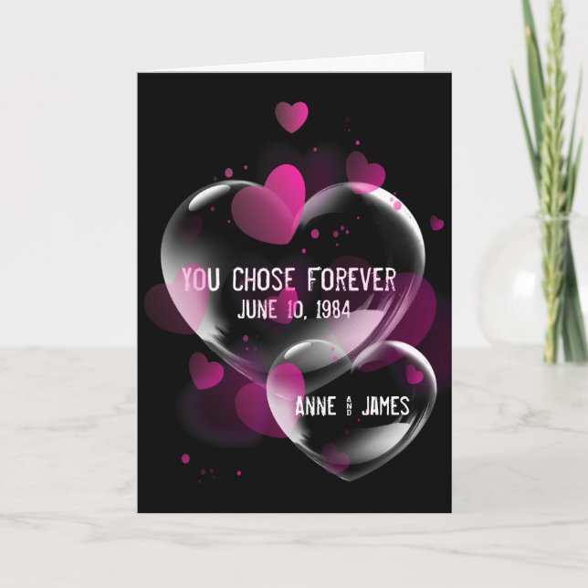 Anniversary Heart Bubbles on Black Card (Front)