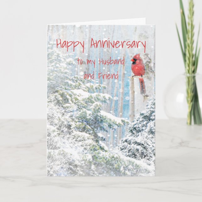 Anniversary Husband and friend Cardinal Bird Card (Front)