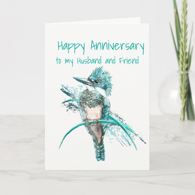 Anniversary Husband and friend Kingfisher Bird Art Card (Front)