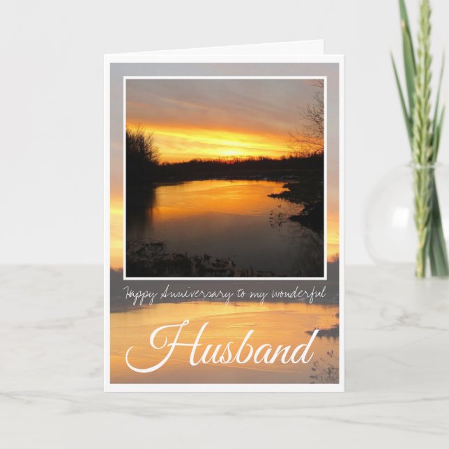 Anniversary Husband, Dark Orange Sunrise, Card (Front)