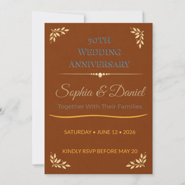 Anniversary Invitation | Gold Leaf Elegant 50th (Front)