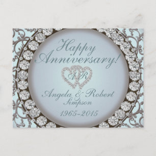 Anniversary Invitation   Teal Monogram Postcard