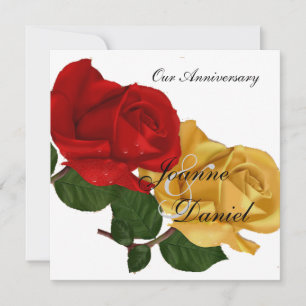 Anniversary Invite White Red Yellow Rose Floral