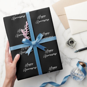 Anniversary just married font black white stylish wrapping paper