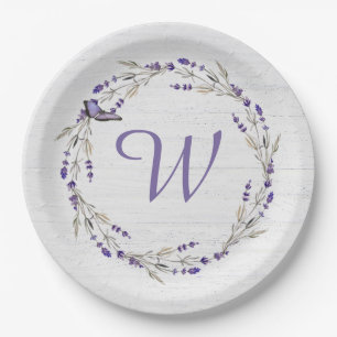 Anniversary Lavender Wreath Monogram Paper Plate
