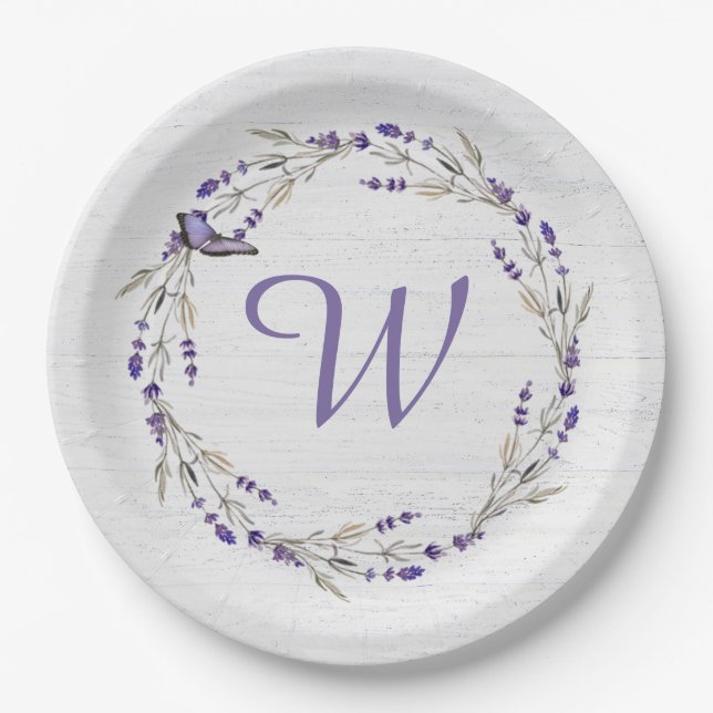 Anniversary Lavender Wreath Monogram  Paper Plate (Front)