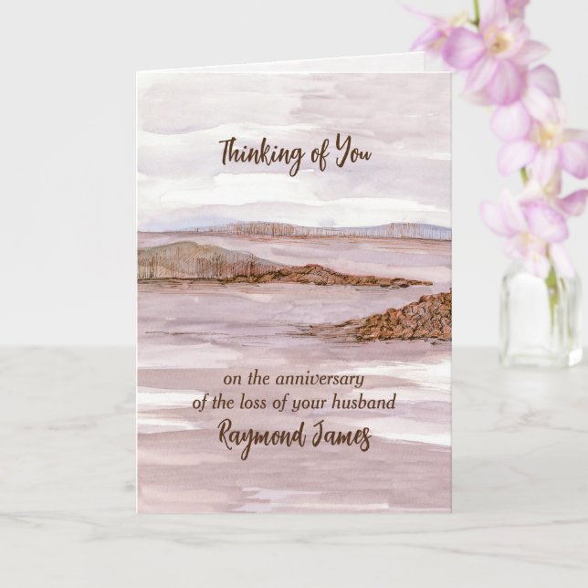Anniversary Loss of Husband Ocean Bay Personalised Card (Orchid)