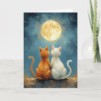 Anniversary Love Cats Under the Moon in Painterly