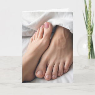 Anniversary Man and a Woman's Feet On a Bed Card