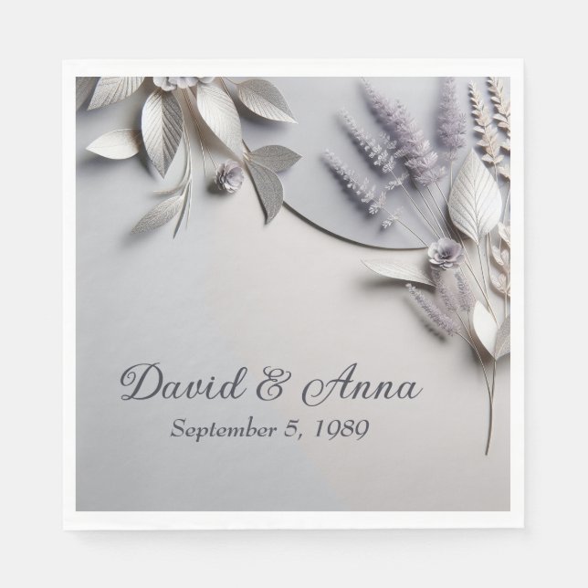 Anniversary Metallic Paper Flowers On Silver Napkin (Front)