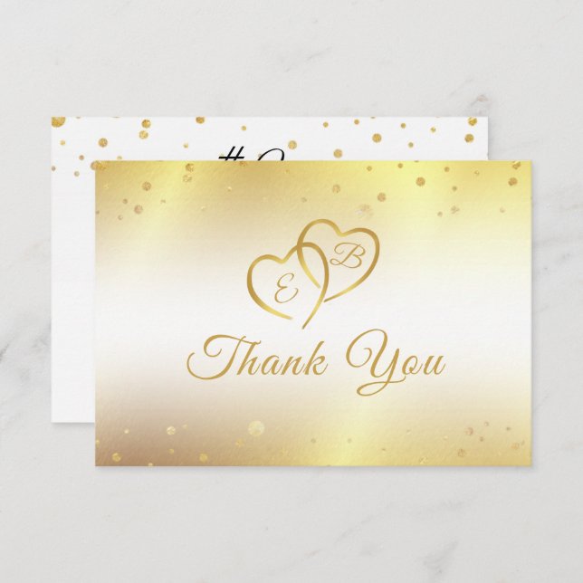 Anniversary Monogram Gold Heart Years Into Forever Thank You Card (Front/Back)
