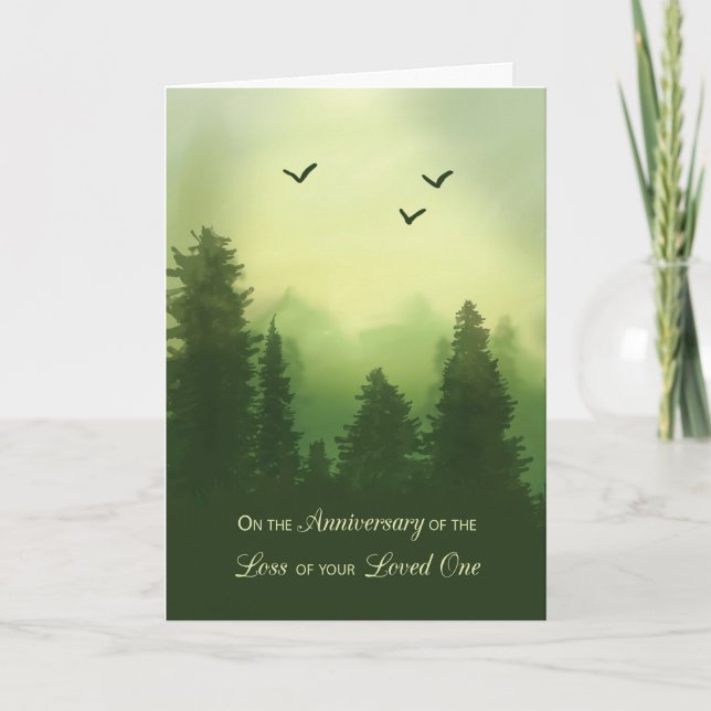 Anniversary of Death of Loved One Peaceful Pine  Card (Front)