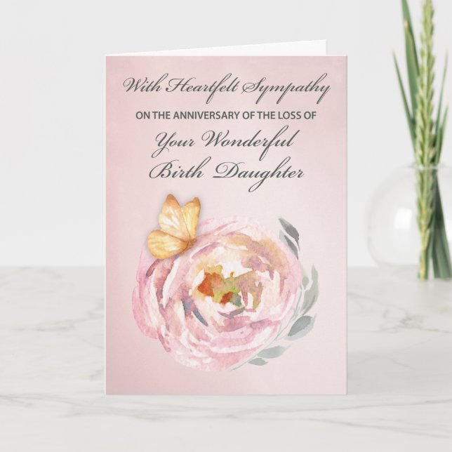 Anniversary of Loss Birth Daughter Butterfly Rose Card (Front)