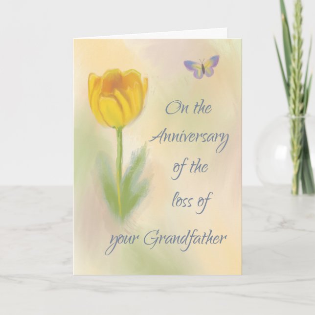 Anniversary of Loss of Grandpa Watercolor Flower Card (Front)