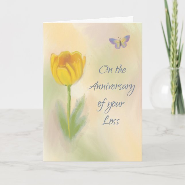 Anniversary of Loss Watercolor Flower w/ Butterfly Card (Front)