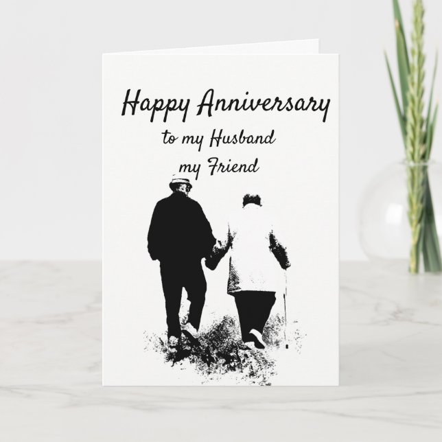 Anniversary Old Senior Couple Walking Holding Hand Card (Front)