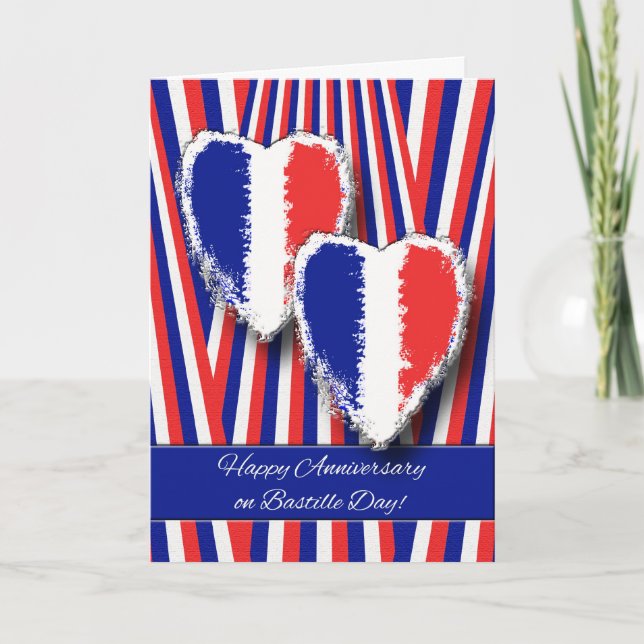 Anniversary on Bastille Day, Hearts and Stripes Card (Front)